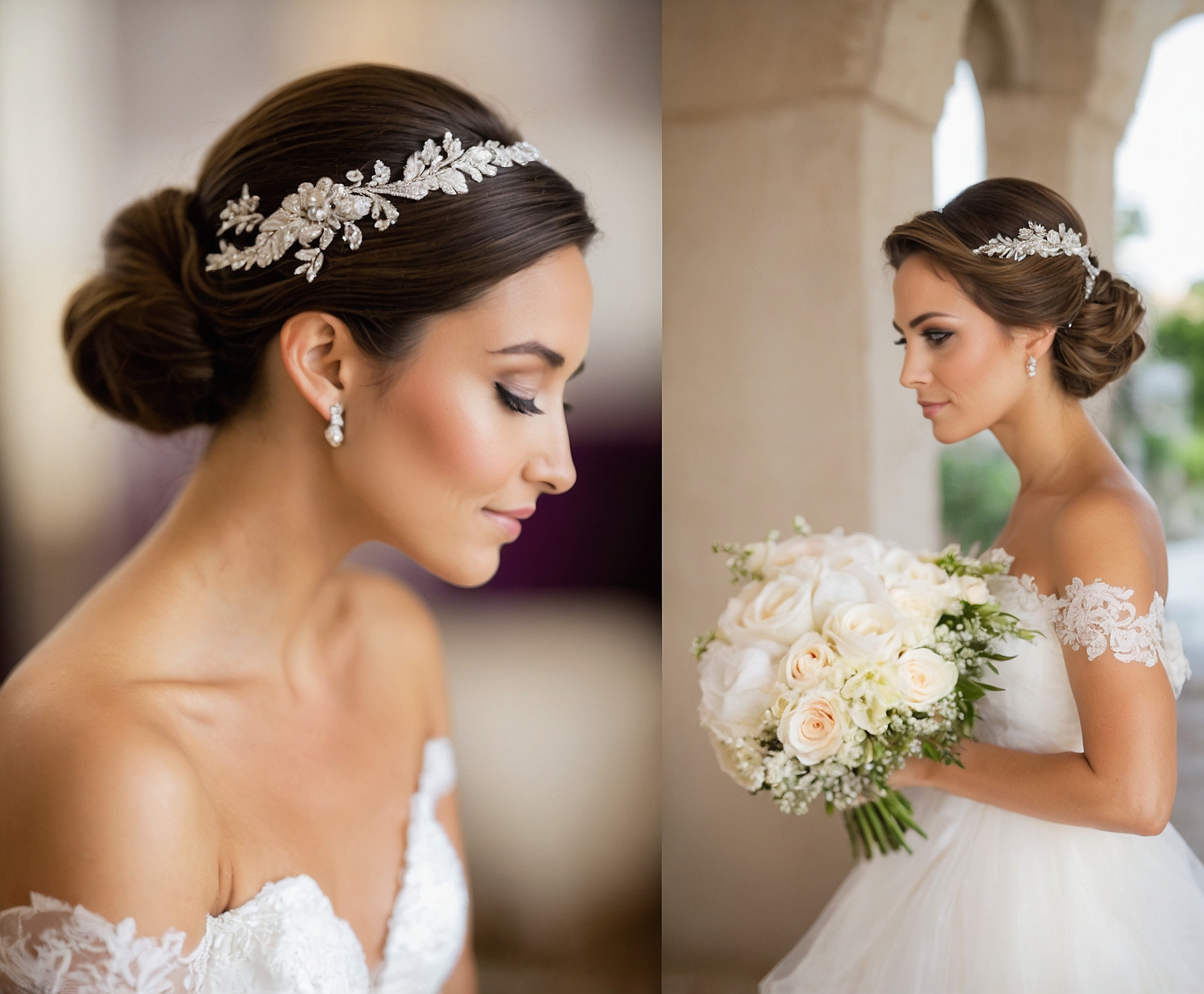 Maquillaje de novia elegante y atemporal con peinado nupcial